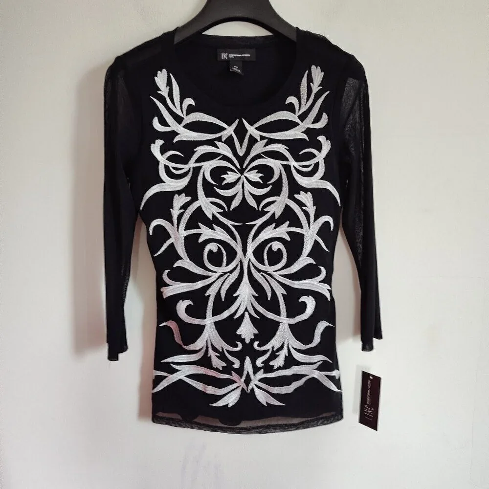 Inc Embroidered Mesh Long-Sleeve Top